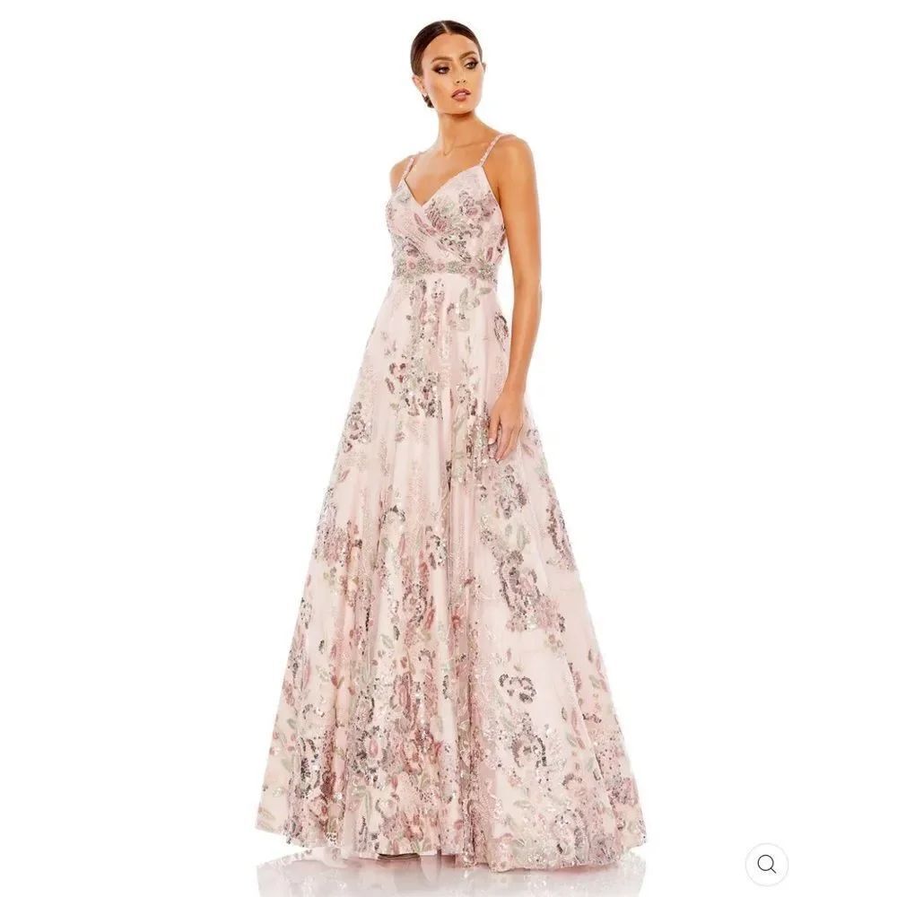 Mac Duggal 67971 Womens Sequin Beaded A Line Gown Dress